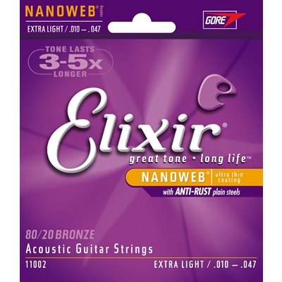 ELIXIR NANOWEB 11002 EXTRA LIGHT ACOUSTIC 80-20 BRONZE - 10-47 ELIXIR NANOWEB 11002 EXTRA LIGHT ACOUSTIC 80-20 BRONZE - 10-47