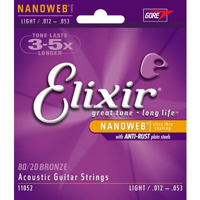 ELIXIR NANOWEB 11052 LIGHT ACOUSTIC 80-20 BRONZE - 12-53 ELIXIR NANOWEB 11052 LIGHT ACOUSTIC 80-20 BRONZE - 12-53