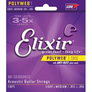 ELIXIR POLYWEB 11075 LIGHT-MEDIUM ACOUSTIC 80-20 BRONZE - 12-56