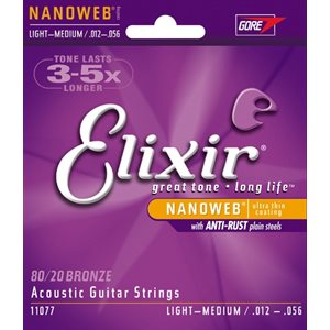 ELIXIR NANOWEB 11077 LIGHT-MEDIUM ACOUSTIC 80-20 BRONZE - 12-56
