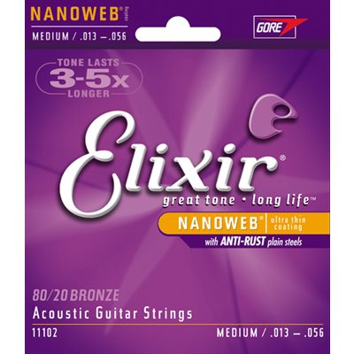 ELIXIR NANOWEB 11102 MEDIUM ACOUSTIC 80-20 BRONZE - 13-56 ELIXIR NANOWEB 11102 MEDIUM ACOUSTIC 80-20 BRONZE - 13-56