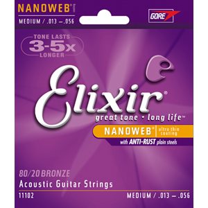ELIXIR NANOWEB 11102 MEDIUM ACOUSTIC 80-20 BRONZE - 13-56