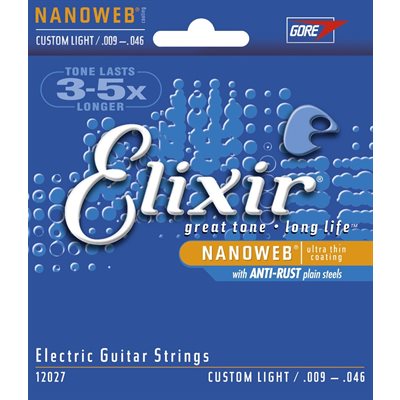 ELIXIR NANOWEB 12027 CUSTOM LIGHT ELECTRIC NICKEL PLATED STEEL - 9-46 ELIXIR NANOWEB 12027 CUSTOM LIGHT ELECTRIC NICKEL PLATED STEEL - 9-46