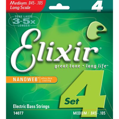 ELIXIR NANOWEB 14077 4-STRING LIGHT-MEDIUM, LONG SCALE ELECTRIC BASS NICKEL PLATED STEEL - 45-105 ELIXIR NANOWEB 14077 4-STRING LIGHT-MEDIUM, LONG SCALE ELECTRIC BASS NICKEL PLATED STEEL - 45-105