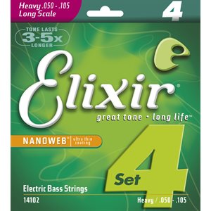 ELIXIR NANOWEB 14102 4-STRING MEDIUM, LONG SCALE ELECTRIC BASS NICKEL PLATED STEEL - 50-105