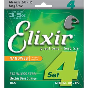 ELIXIR NANOWEB 14677 4-STRING LIGHT-MEDIUM, LONG SCALE ELECTRIC BASS STAINLESS STEEL - 45-105
