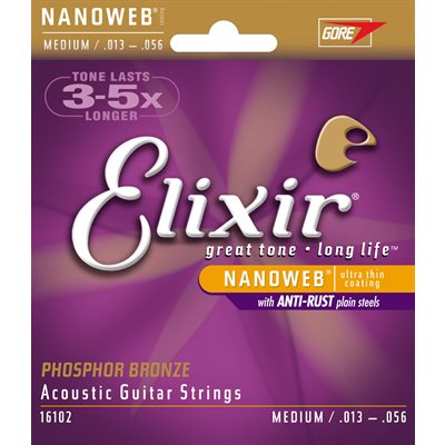 ELIXIR NANOWEB 16102 MEDIUM ACOUSTIC PHOSPHOR BRONZE - 13-56