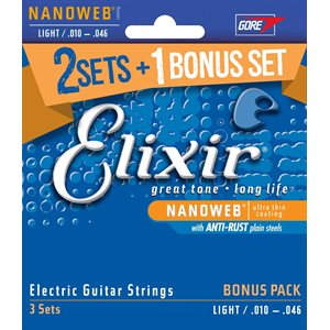 ELIXIR NANOWEB 16542 LIGHT ELECTRIC NICKEL PLATED STEEL - 10-46 (GET 3 PACKS OF 12052 FOR THE PRICE OF 2)