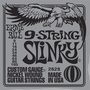 ERNIE BALL SLINKY 9-STRING NICKEL WOUND ELECTRIC GUITAR STRINGS, 9-105