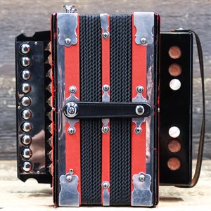 GAGNÉ & FRÈRE 1-ROW 2-BASS 10-TREBLE BUTTON "D" RED & BLACK DIATONIC ACCORDION