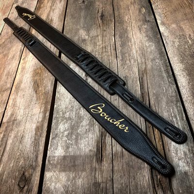 BOUCHER BOU17SSE-BLK SANGLE DELUXE EN CUIR NOIR AVEC LOGO DORÉ BRODÉ