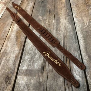 BOUCHER BOUS17E-BRN BROWN SUEDE W/EMBROIDED GOLD LOGO