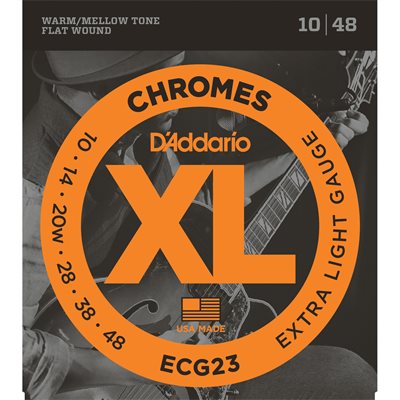 D'ADDARIO ECG23 CHROMES FLAT WOUND ELECTRIC GUITAR STRINGS, EXTRA LIGHT, 10-48 D'ADDARIO ECG23 CHROMES FLAT WOUND ELECTRIC GUITAR STRINGS, EXTRA LIGHT, 10-48