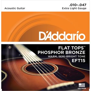 D'ADDARIO EFT15 PHOSPHOR BRONZE FLAT TOPS, EXTRA LIGHT, 10-47