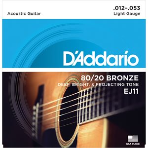 D'ADDARIO EJ11 80/20 BRONZE ACOUSTIC GUITAR STRINGS, LIGHT, 12-53
