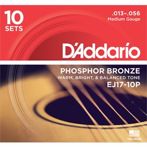 D'ADDARIO EJ17-10P PHOSPHOR BRONZE ACOUSTIC GUITAR STRINGS, MEDIUM, 13-56- 10 PACKS