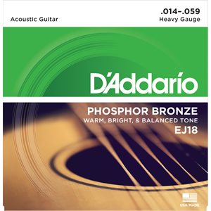 D'ADDARIO EJ18 PHOSPHOR BRONZE ACOUSTIC GUITAR STRINGS, HEAVY, 14-59