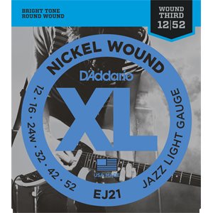 D'ADDARIO EJ21 NICKEL WOUND, JAZZ LIGHT, 12-52