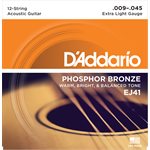 D'ADDARIO EJ4EJ41 PHOSPHOR BRONZE 12 STRING ACOUSTIC GUITAR STRINGS, EXTRA LIGHT, 9-451