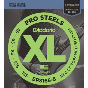 D'ADDARIO EPS165-5 PROSTEELS 5 STRING BASS, CUSTOM LIGHT, 45-135, LONG SCALE