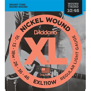 D'ADDARIO EXL110W NICKEL WOUND, REGULAR LIGHT, WOUND 3RD, 10-46