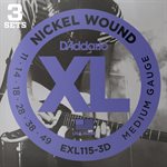D'ADDARIO EXL115-3D NICKEL WOUND, MEDIUM/BLUES-JAZZ ROCK, 11-49 - 3 PACKS