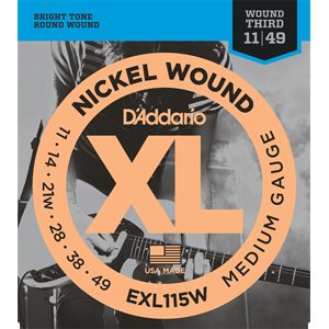 D'ADDARIO EXL115W NICKEL WOUND, MEDIUM/BLUES-JAZZ ROCK, WOUND 3RD, 11-49
