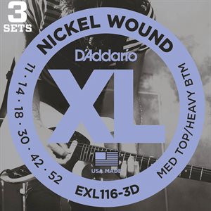 D'ADDARIO EXL116-3D NICKEL WOUND, MEDIUM TOP/HEAVY BOTTOM, 11-52 - 3 PACKS