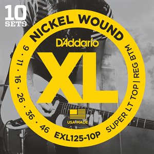 D'ADDARIO EXL125-10P NICKEL WOUND, SUPER LIGHT TOP/ REGULAR BOTTOM, 09-46 - 10 PACKS