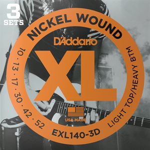 D'ADDARIO EXL140-3D NICKEL WOUND, LIGHT TOP/HEAVY BOTTOM, 10-52 - 3 PACKS