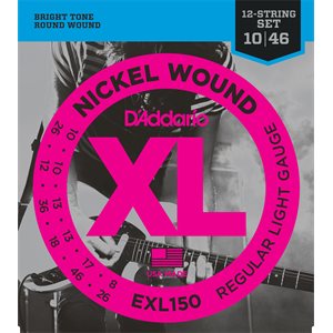 D'ADDARIO EXL150 NICKEL WOUND, 12 STRING, REGULAR LIGHT, 10-46