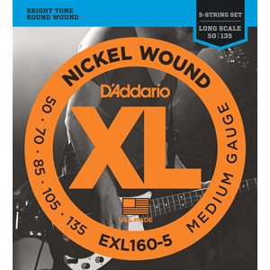 D'ADDARIO EXL160-5 NICKEL WOUND 5 STRING BASS, MEDIUM, 50-135, LONG SCALE