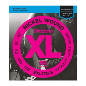 D'ADDARIO EXL170-5 NICKEL WOUND 5 STRING BASS, LIGHT, 45-130, LONG SCALE