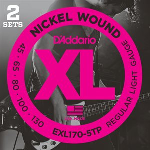 D'ADDARIO EXL170-5TP NICKEL WOUND BASS GUITAR STRINGS, LIGHT, 45-130, 2 SETS, LONG SCALE
