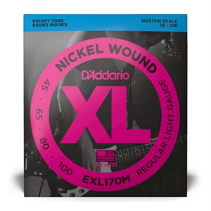 DADDARIO EXL170M REGULAR LIGHT MEDIUM SCALE BASS STRINGS, 45-100