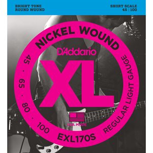 D'ADDARIO EXL170S NICKEL WOUND BASS GUITAR STRINGS, LIGHT, 45-100, SHORT SCALE
