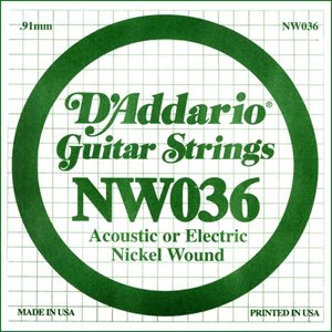 D'ADDARIO NW036 NICKEL WOUND CORDE À L'UNITÉ GUITARE ÉLECTRIQUE .036