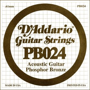 D'ADDARIO PB024 PHOSPHOR BRONZE WOUND ACOUSTIC GUITAR SINGLE STRING .024