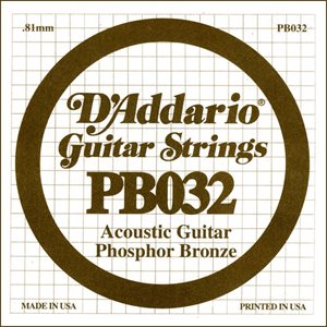 D'ADDARIO PB032 PHOSPHOR BRONZE WOUND ACOUSTIC GUITAR SINGLE STRING .032