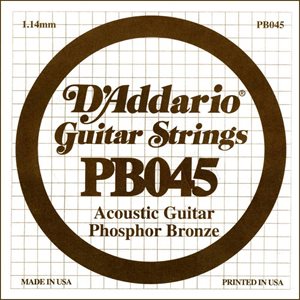 D'ADDARIO PB045 PHOSPHOR BRONZE WOUND ACOUSTIC GUITAR SINGLE STRING .045