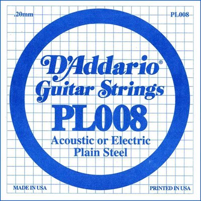 D'ADDARIO PL008 PLAIN STEEL CORDE À L'UNITÉ GUITARE .008 D'ADDARIO PL008 PLAIN STEEL CORDE À L'UNITÉ GUITARE .008