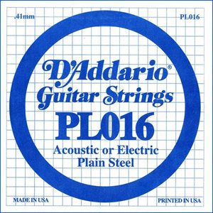 D'ADDARIO PL016 PLAIN STEEL GUITAR SINGLE STRING .016